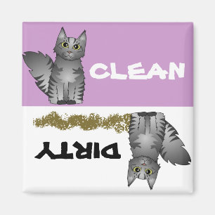Niedliche graue Katze Saubere Geschirrspülmaschine Magnet