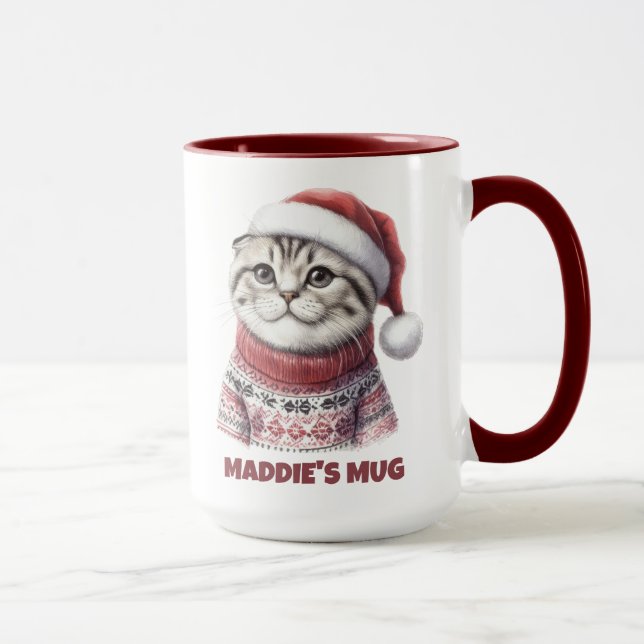 Niedliche graue Katze Tabby Kitten mit Namen Tasse (Rechts)