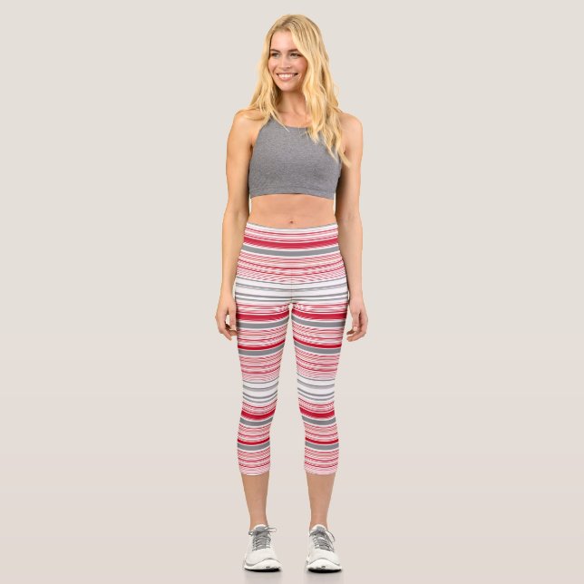 Niedliche graue Streifen Capri Leggings (Vorderseite)