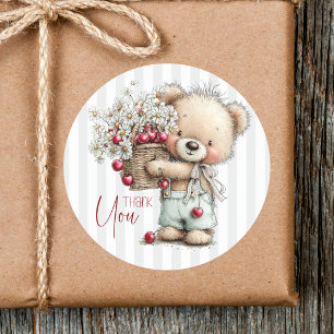 Niedliche Graue Streifen Teddy Daisy Kirsche Danke Runder Aufkleber