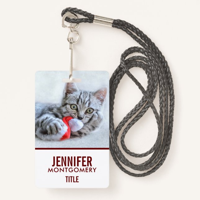 Niedliche graue Tabby Cat mit Weihnachtsmütze Weih Ausweis (Vorderseite mit Schlüsselband)