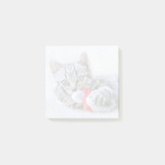 Niedliche graue Tabby Cat mit Weihnachtsmütze Weih Post-it Klebezettel (Vorderseite)