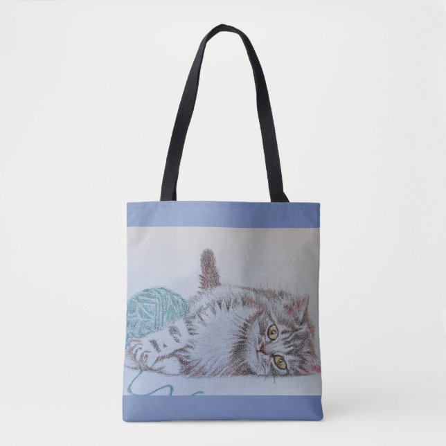 Niedliche graue Tabby Katze Kätzchen Spielzeugtasc Tasche (Vorderseite)