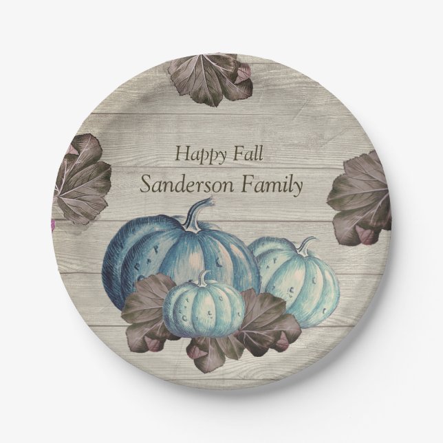 Niedliche graue Wood Herbstfallen Blaupumpenpapier Pappteller (Vorderseite)