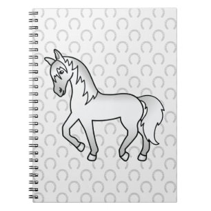 Niedliche Grauer Trotting Cartoon Horse Illustrati Notizblock