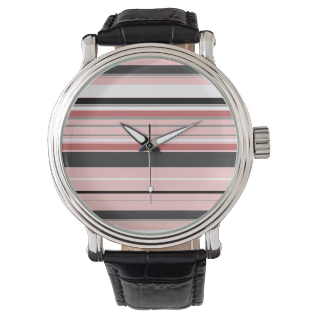 Niedliche graurosa Streifen Armbanduhr (Vorderseite)
