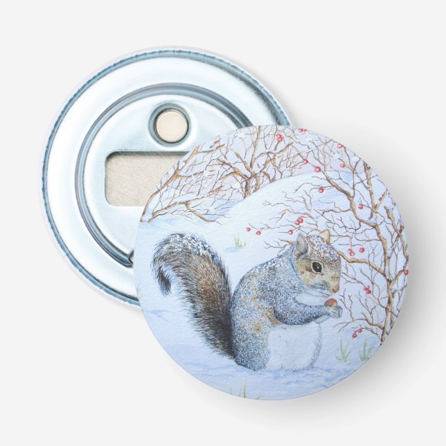 niedliche Grauschnee-Szene Wildlife Art Flaschenöffner (Vorderseite)
