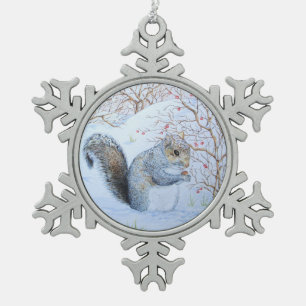 niedliche Grauschnee-Szene Wildlife Art Schneeflocken Zinn-Ornament