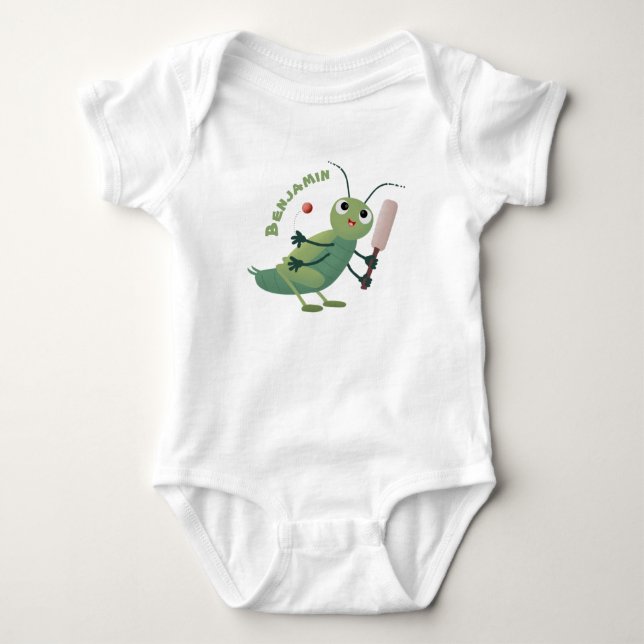 Niedliche Green Cricket Insekt Cartoon-Abbildung Baby Strampler (Vorderseite)