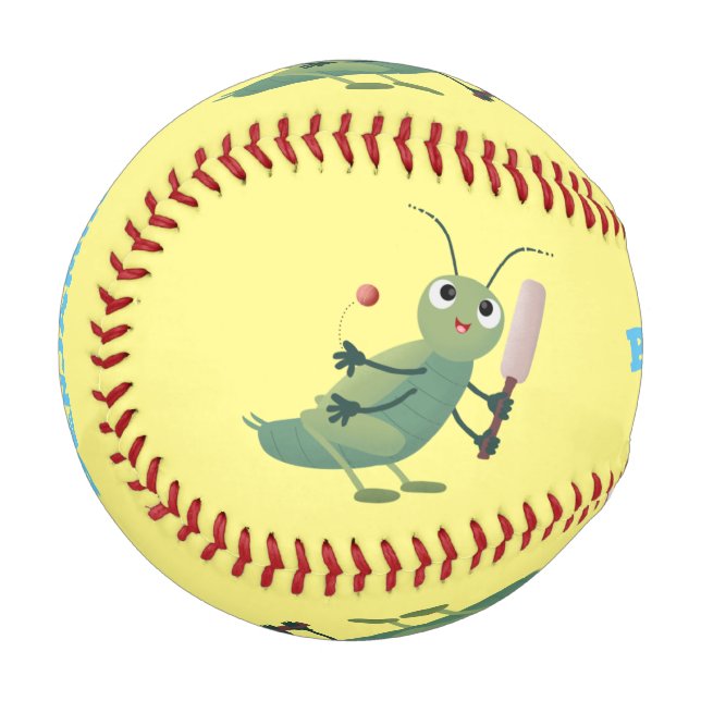 Niedliche Green Cricket Insekt Cartoon-Abbildung Baseball (Vorderseite Links)