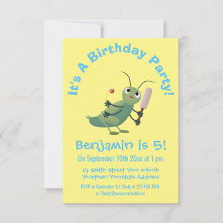 Niedliche Green Cricket Insekt Cartoon-Abbildung Einladung