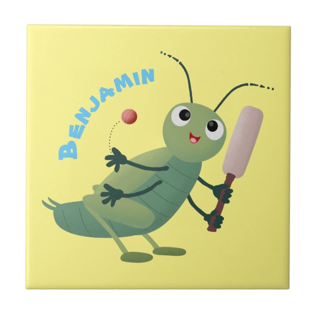 Niedliche Green Cricket Insekt Cartoon-Abbildung Fliese (Vorderseite)