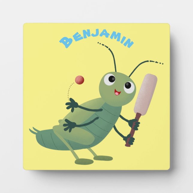 Niedliche Green Cricket Insekt Cartoon-Abbildung Fotoplatte (Vorderseite)