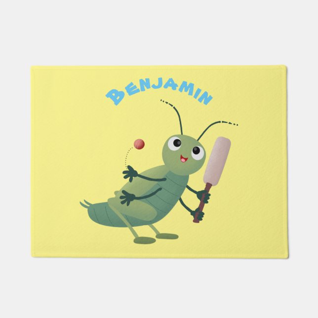 Niedliche Green Cricket Insekt Cartoon-Abbildung Fußmatte (Vorderseite)