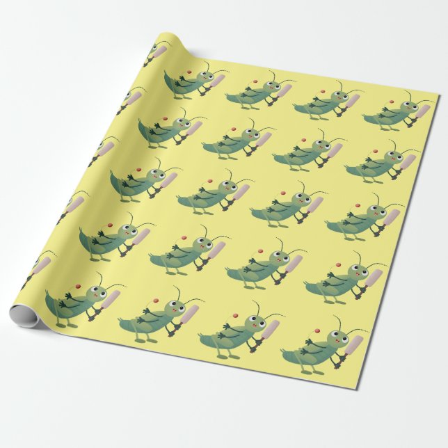 Niedliche Green Cricket Insekt Cartoon-Abbildung Geschenkpapier (Ungerollt)