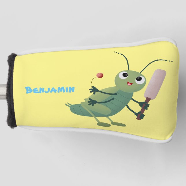 Niedliche Green Cricket Insekt Cartoon-Abbildung Golf Headcover (Vorderseite)