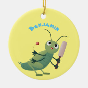 Niedliche Green Cricket Insekt Cartoon-Abbildung Keramik Ornament