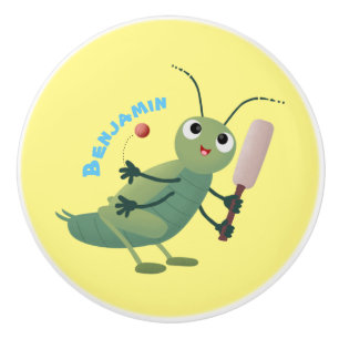 Niedliche Green Cricket Insekt Cartoon-Abbildung Keramikknauf
