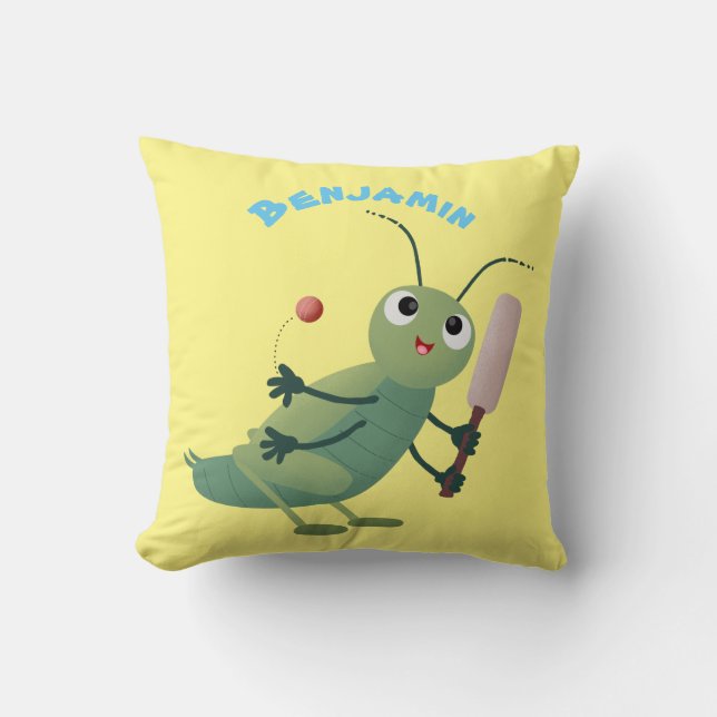 Niedliche Green Cricket Insekt Cartoon-Abbildung Kissen (Vorderseite)