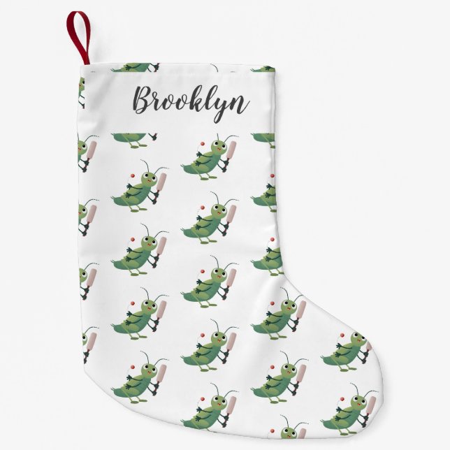 Niedliche Green Cricket Insekt Cartoon-Abbildung Kleiner Weihnachtsstrumpf (Vorderseite)