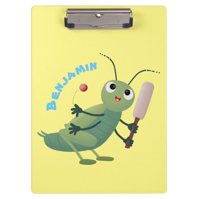 Niedliche Green Cricket Insekt Cartoon-Abbildung Klemmbrett (Vorderseite)