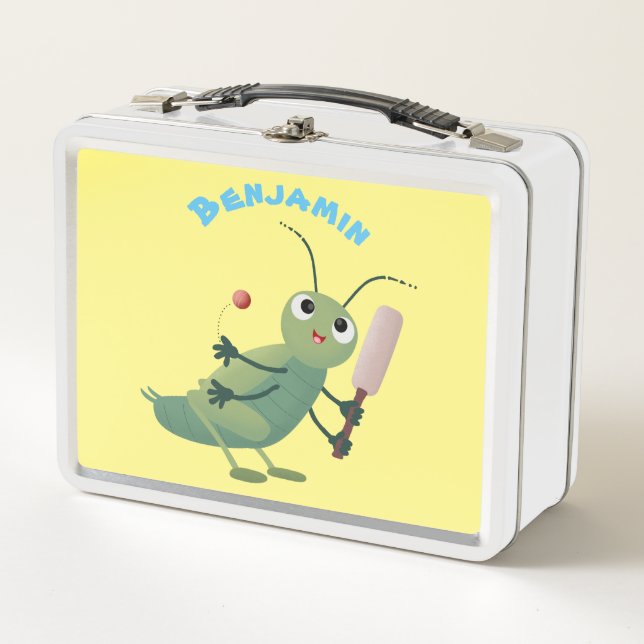 Niedliche Green Cricket Insekt Cartoon-Abbildung Metall Brotdose (Vorderseite)
