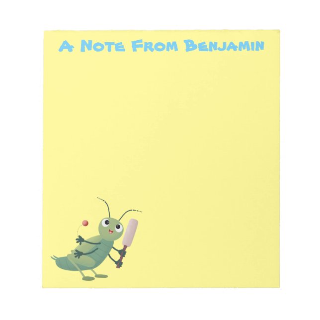 Niedliche Green Cricket Insekt Cartoon-Abbildung Notizblock (Vorderseite)