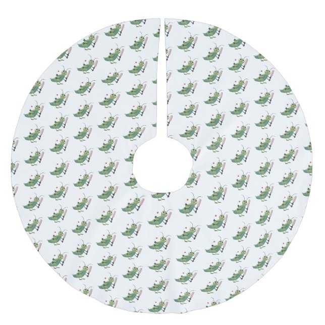 Niedliche Green Cricket Insekt Cartoon-Abbildung Polyester Weihnachtsbaumdecke (Vorderseite)