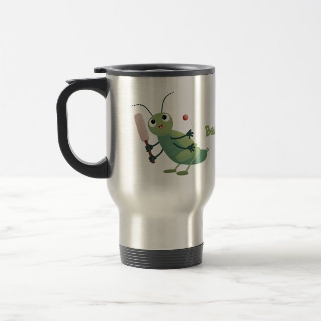 Niedliche Green Cricket Insekt Cartoon-Abbildung Reisebecher (Links)