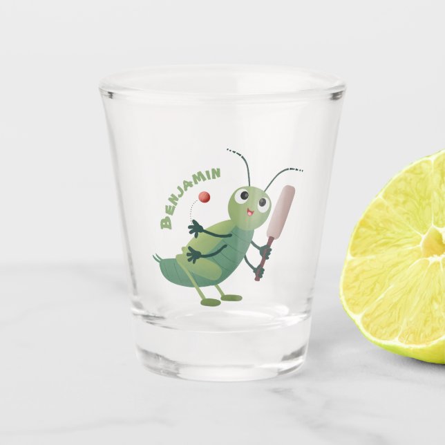 Niedliche Green Cricket Insekt Cartoon-Abbildung Schnapsglas (Vorderseite)