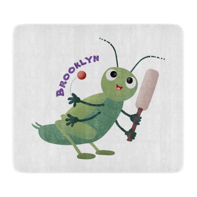 Niedliche Green Cricket Insekt Cartoon-Abbildung Schneidebrett (Vorderseite)