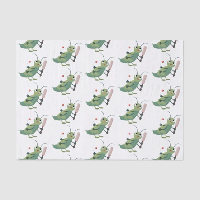 Niedliche Green Cricket Insekt Cartoon-Abbildung Seidenpapier (Vorderseite)
