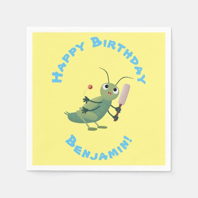 Niedliche Green Cricket Insekt Cartoon-Abbildung Serviette (Vorderseite)