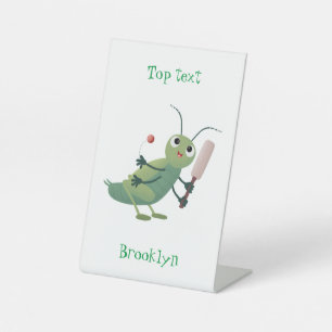 Niedliche Green Cricket Insekt Cartoon-Abbildung Sockelschild