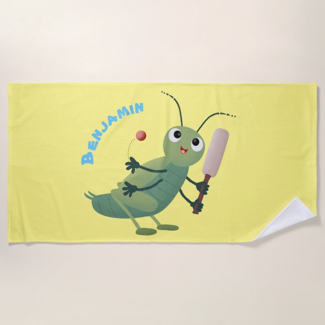 Niedliche Green Cricket Insekt Cartoon-Abbildung Strandtuch (Vorderseite)