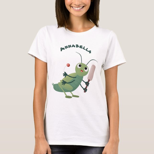 Niedliche Green Cricket Insekt Cartoon-Abbildung T-Shirt (Vorderseite)