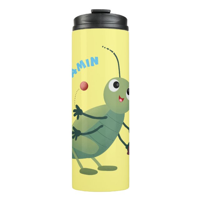 Niedliche Green Cricket Insekt Cartoon-Abbildung Thermosbecher (Vorderseite)