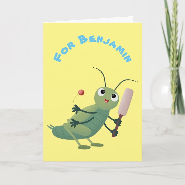 Niedliche Green Cricket Insekt Cartoon Illustratio Karte (Vorderseite)