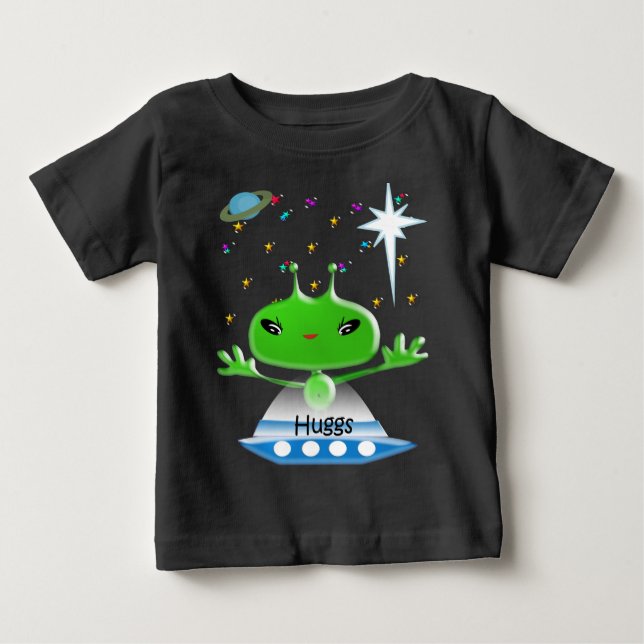 Niedliche Green Outer Space Außerirdischen mit Rau Baby T-shirt (Vorderseite)