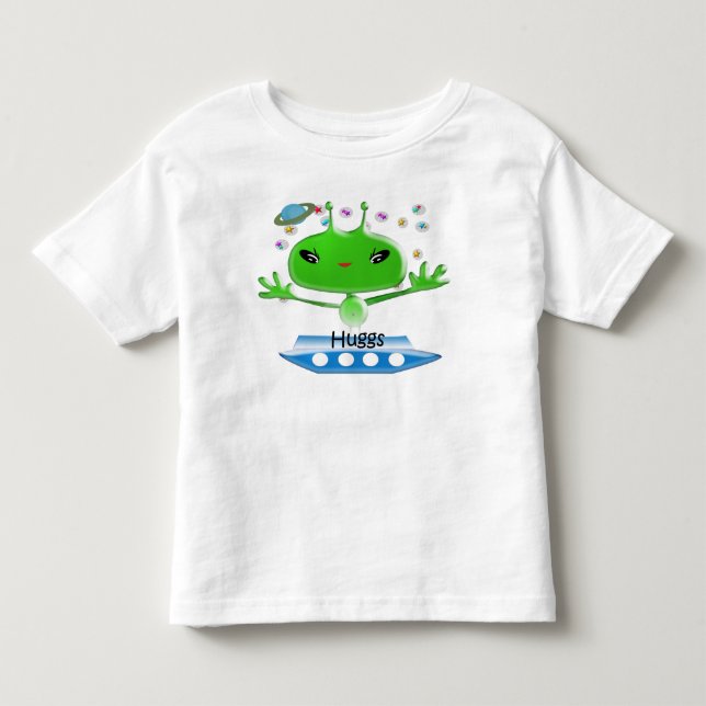 Niedliche Green Outer Space Außerirdischen mit Rau Kleinkind T-shirt (Vorderseite)