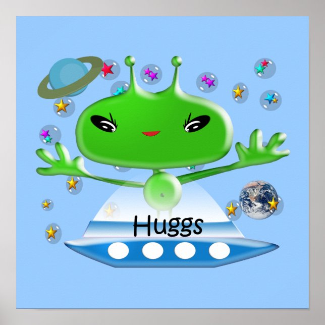 Niedliche Green Outer Space Außerirdischen mit Rau Poster (Vorne)