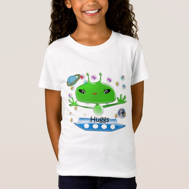 Niedliche Green Outer Space Außerirdischen mit Rau T-Shirt (Vorderseite)