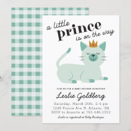 Niedliche Green Prince Kitty Cat Kinderdusche Einladung