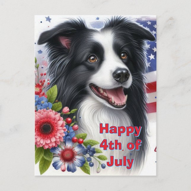 Niedliche Grenz-Collie 4. Juli Holiday Postkarte (Vorderseite)