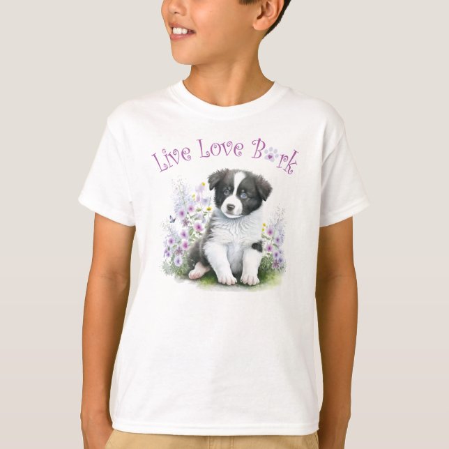 Niedliche Grenz Collie Dog floral T-Shirt (Vorderseite)