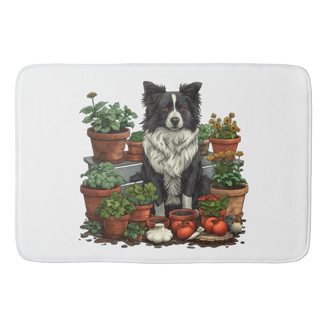Niedliche Grenz-Collie-Gartenarbeit Badematte (Vorderseite)