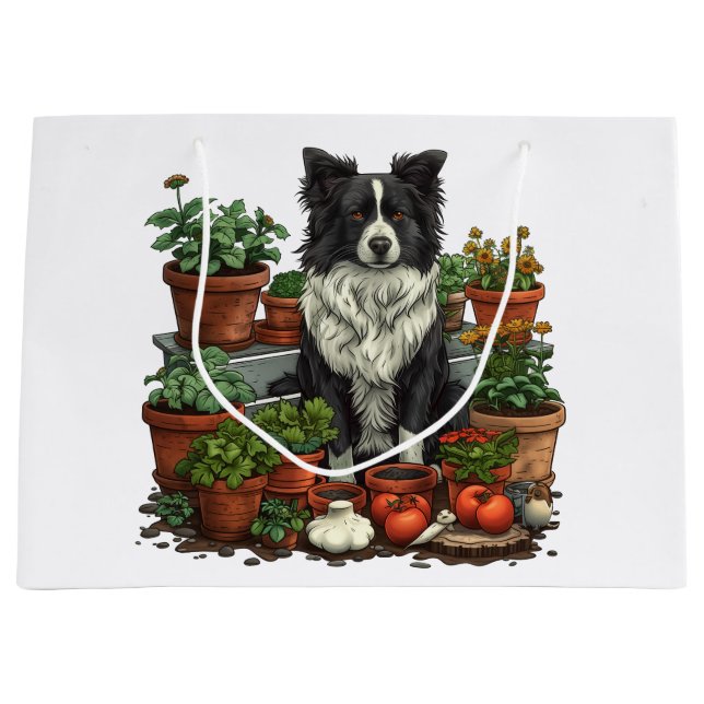 Niedliche Grenz-Collie-Gartenarbeit Große Geschenktüte (Vorderseite)