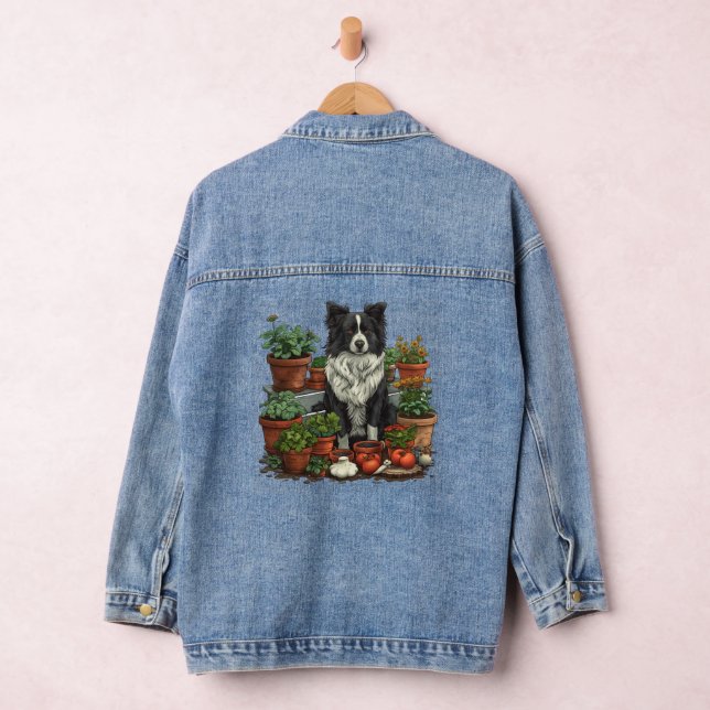 Niedliche Grenz-Collie-Gartenarbeit Jeansjacke (Hangar)