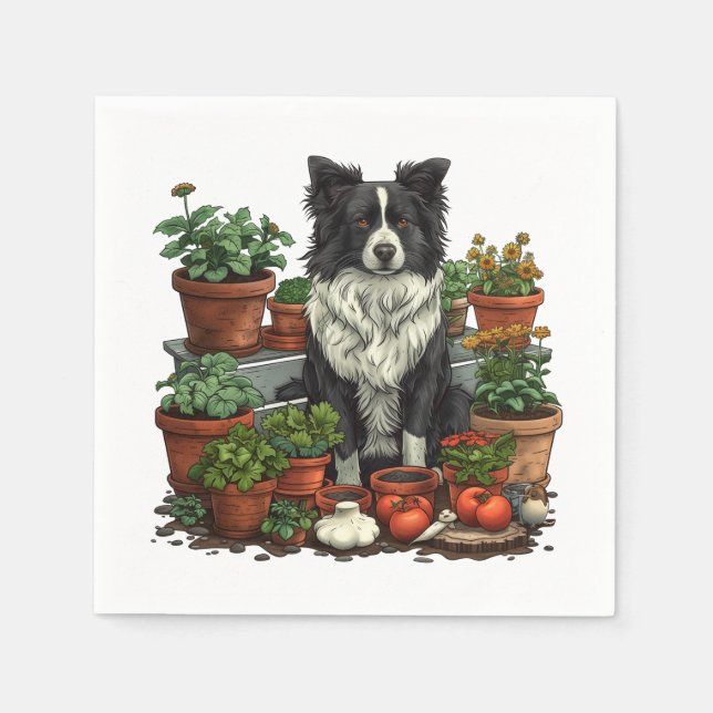 Niedliche Grenz-Collie-Gartenarbeit Serviette (Vorderseite)