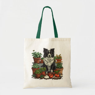 Niedliche Grenz-Collie-Gartenarbeit Tragetasche